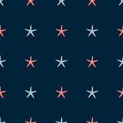 Pink grey star baby seamless pattern dark blue Summer starfish sea vacation background Men textile design. Ocean design