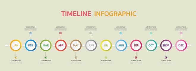Fototapeta na wymiar Timeline for 12 months, Infographic template for business.