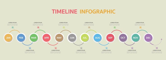 Timeline for 12 months, Infographic template for business.