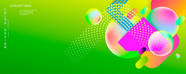 Bright juicy colors background with geometric elements, lines and dots for text, universal design, banner concept