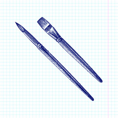 Hand-drawn sketch of brushes for drawing on a white background. Flat brush and bamboo brush for drawing. Drawing set. Tools for an artist	