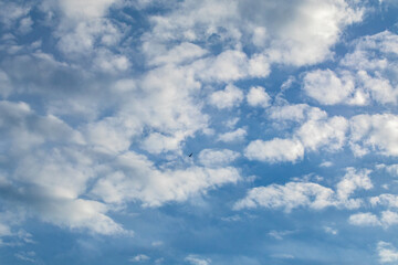 Beautiful sky with high white clouds, blue cloudscape moody sky natural background