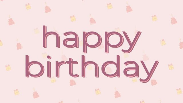 Happy birthday text and letters moving animation, looping and seamless animated video. Pink holiday celebration 4K intro or background