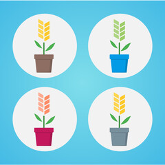 Vector icons of grain crops in pots.