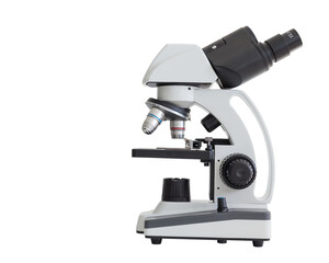 Microscope isolated on a white background and copy scape for text or more.