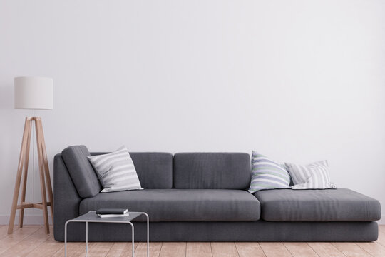 Mock up poster frame in interior background, living room, Scandinavian style, 3d render. 3D illustration.