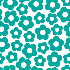 Geometric flowers seamless pattern. Repetitive flat turquoise design.