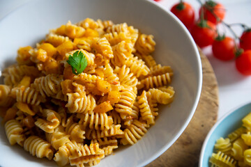 Pasta with tomato and sardines paste