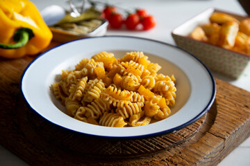Pasta with tomato and sardines paste