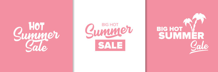 summer sale pink sticker set or label set. hot summer sale design template web banner or tag collection
