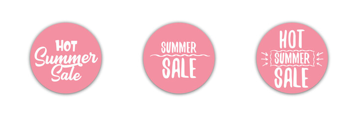 summer sale pink sticker set or label set. hot summer sale design template web banner or tag collection