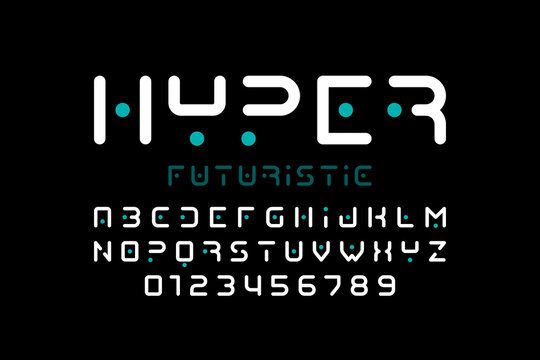 Futuristic style font, alphabet letters and numbers