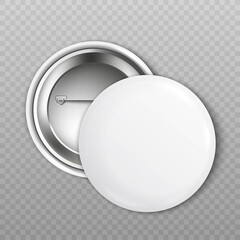 Mockup set of blank white round badge from front and back sides realistic style