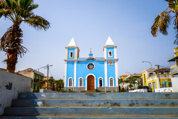 Blue church in Sao Filipe, Fogo Island, Cape Verde