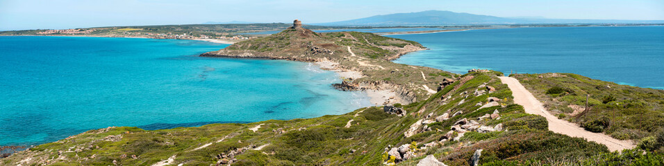 Sardegna, panorama costiero di Capo San Marco e Tharros, a Cabras, Italia