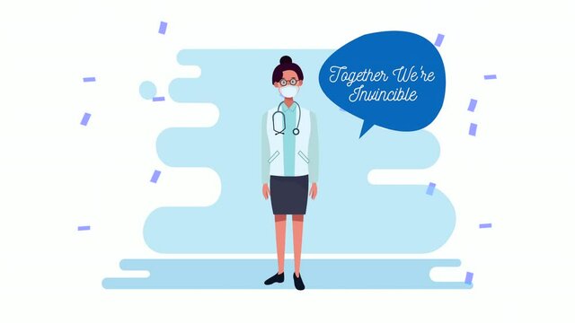 female doctor with together we are invincible message campaign
