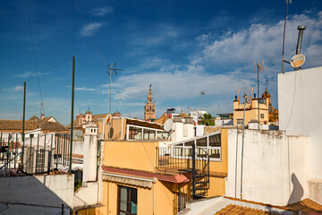 Fototapeta na wymiar Panoramic view from a terrace of the city of Seville, Spain.