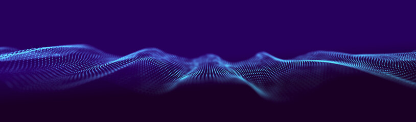 Futuristic background of points with a dynamic wave. Excellent data visualization. 3D rendering.