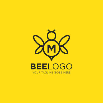 initial m letter bee logo vector illustration design template
