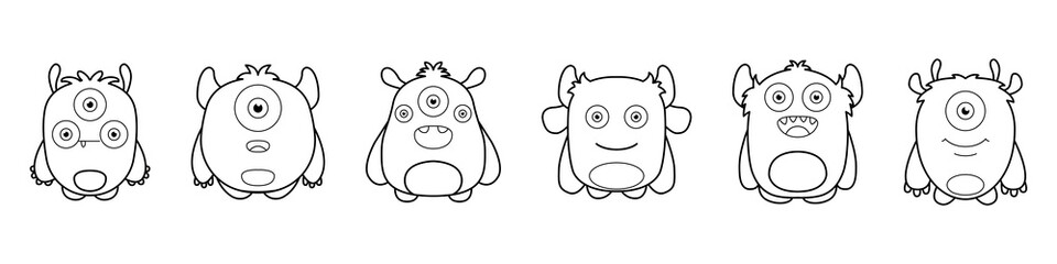 Set of cute monsters. Cartoon characters. Flat style. Vector illustration
