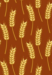 Wheat seamless pattern on brown background. Print for textile, decor, site.
