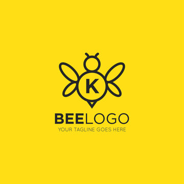initial k letter bee logo vector illustration design template
