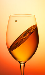 Wine glass yellow-orange with splash