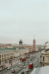Nevsky street in Saint Petersburg, roof view, film photography - 353650775