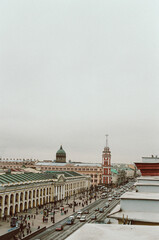 Nevsky street in Saint Petersburg, roof view, film photography - 353650777