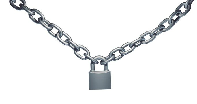 Chain with padlock. 3d rendering