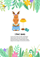Poster with moose is reading book