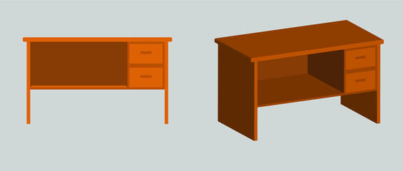 Wooden Table Flat design and 3D. table icon furniture