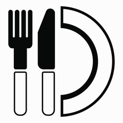 Cutlery. A spoon and a fork. Plate. Illustration of a cafe. Menu. A restaurant. Canteen. Place a meal, food. Vector icon.