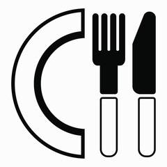 Cutlery. A spoon and a fork. Plate. Illustration of a cafe. Menu. A restaurant. Canteen. Place a meal, food. Vector icon.