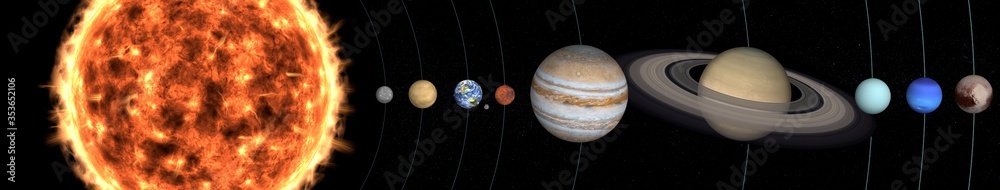Wall mural solar system planets in outer space near sun. planetary system concept. elements of this image were 
