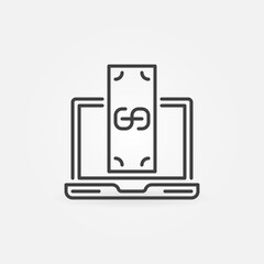 Laptop with Money vector concept icon or symbol in thin line style