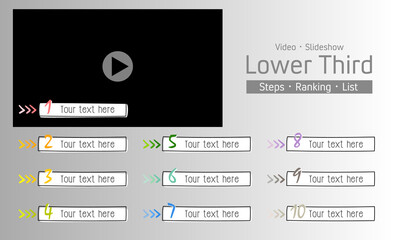 Lower Third for video use. With number 1-10. Wide range of usage (steps, ranking, tips, list, etc). Drawing style.