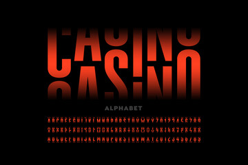 Casino slot machine style font design, alphabet letters and numbers