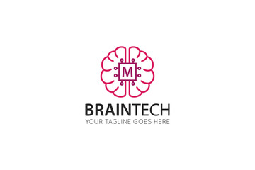 Fototapeta premium initial leter m brain logo and icon vector illustration design template