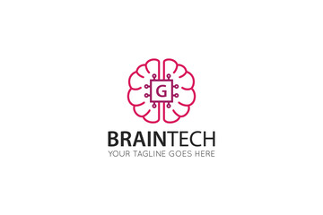 initial leter g brain logo and icon vector illustration design template