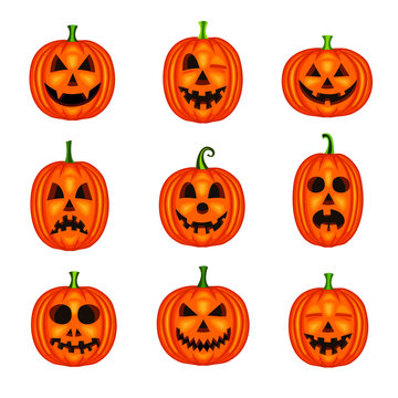 Vector illustration set of cartoon Halloween pumpkins