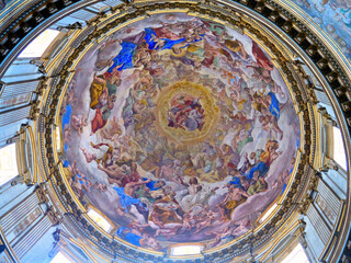  Naples, Italy  Interior of decorated dome of Naples Cathedral Duomo di San Gennaro (or Cathedral of the Assumption of Mary), Italy    