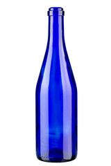 Blue bottle of wine. Vertically standing wine bottle.