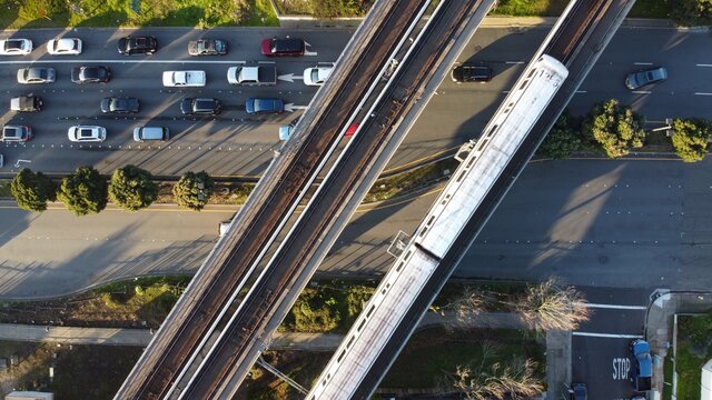 Aerial Shot Of The Bay Area Rapid Transit On The Railways
