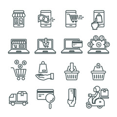 Shopping online flat icon set