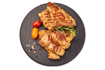 Grilled barbecue steak, isolated on white background