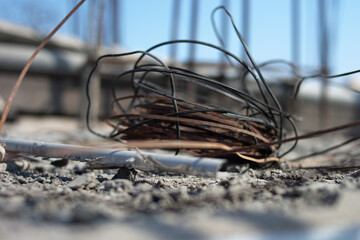 set of stacked debris of wood and metal