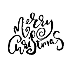 Hand drawn phrase Merry Christmas. Modern dry brush lettering design. Vector typography illustration.
