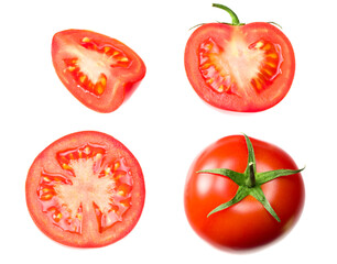 fresh tomato slices isolated on white background. close up. top view