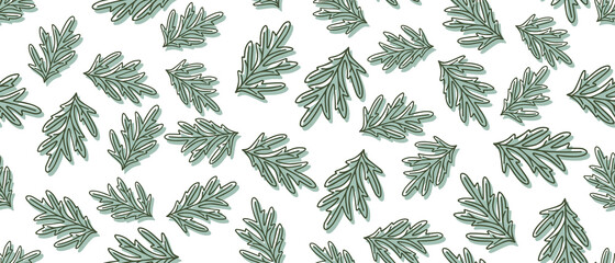 Fototapeta premium Green leaves seamless background on white background. Vector illustration.